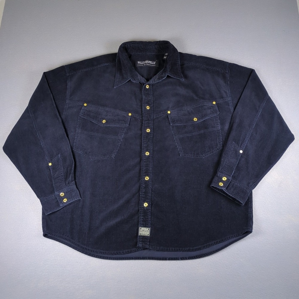 VTG Y2K Pelle Pelle Corduroy Jacket Shirt Men XL Black Gold Button Marc Buchanan